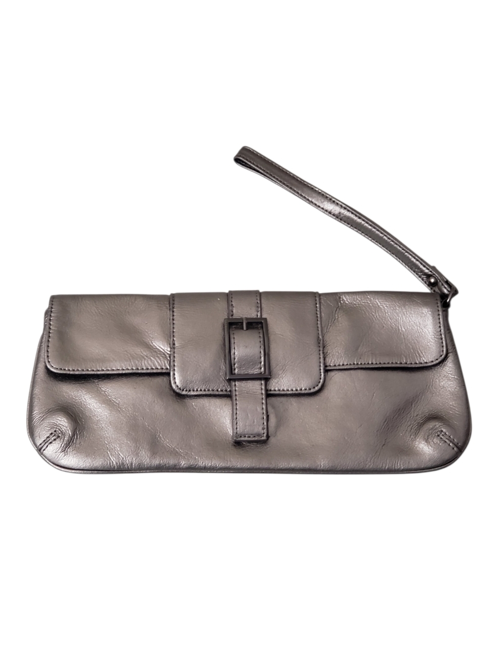 Danier Metallic Gray Leather Wristlet Clutch